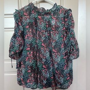 LOFT Petite High Neck Blouse with Adjustable Tie Sleeves, Never Worn with Tags